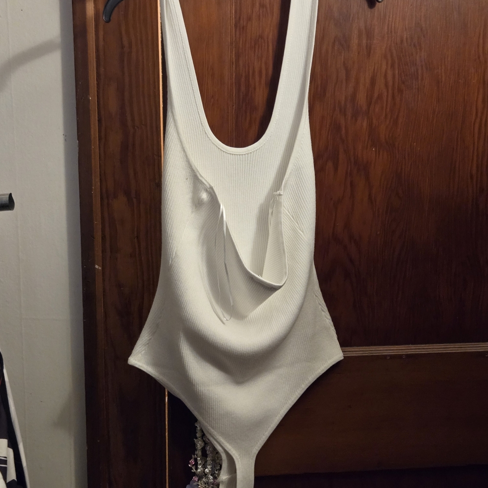 Nwt Bar III White Ribbed High Neck Bodysuit